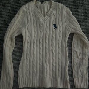 Polo by Ralph Lauren Ivory Cable Knit Cotten v neck sweater